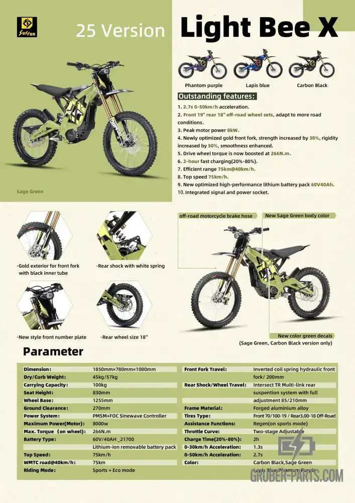 Sur-Ron Light Bee X L1E Street Legal 40Ah 3.0 2025 Elektro-Motocross Beschreibung Technische Daten